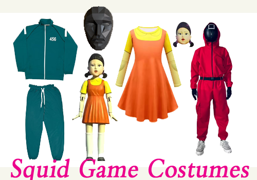 Squid Game costumes - tracksuit, jumpsuit, doll costume and mask